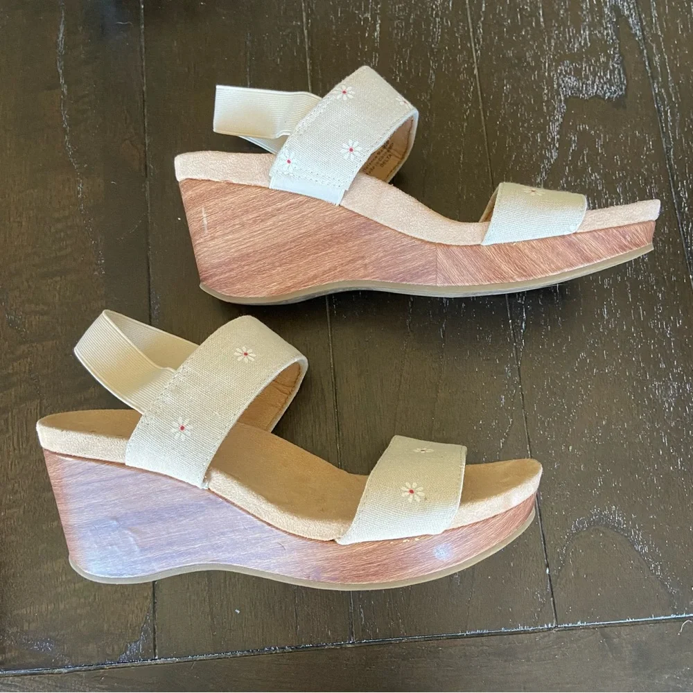 LifeStride Delta Slingback Platform Faux Wood Ankle Strap Sandals‎ Size 9.5 Boho